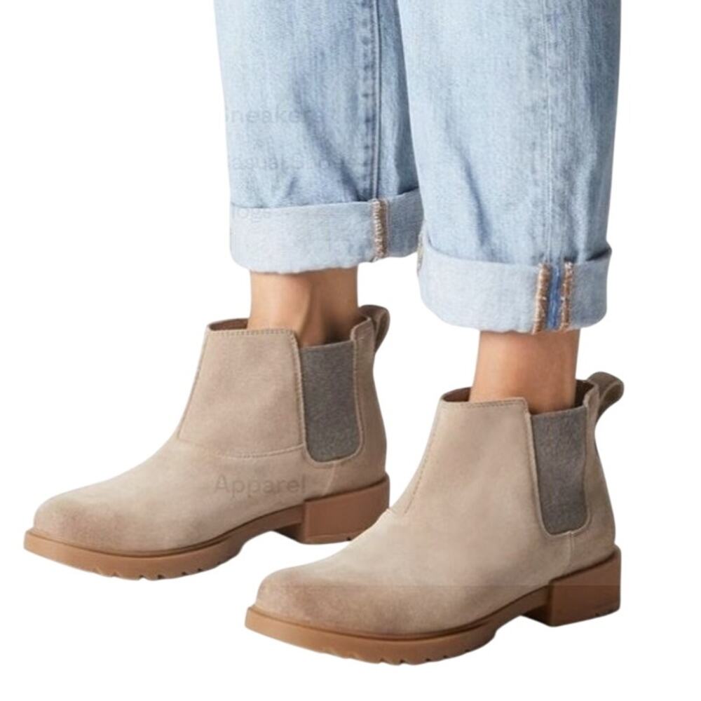 Sorel Emelie II Chelsea Boots in Omega Taupe 10.5 Leather Granola Ankle Bootie